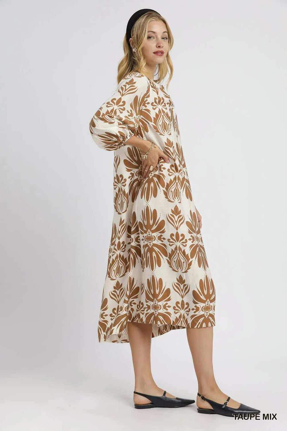 Umgee Mix Abstract Floral Print Midi Dress - Trendsi - Flyclothing LLC