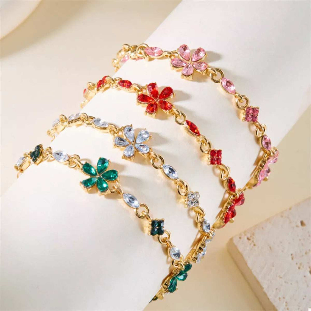 18K Gold-Plated Rhinestone Flower Bracelet - Trendsi - Flyclothing LLC