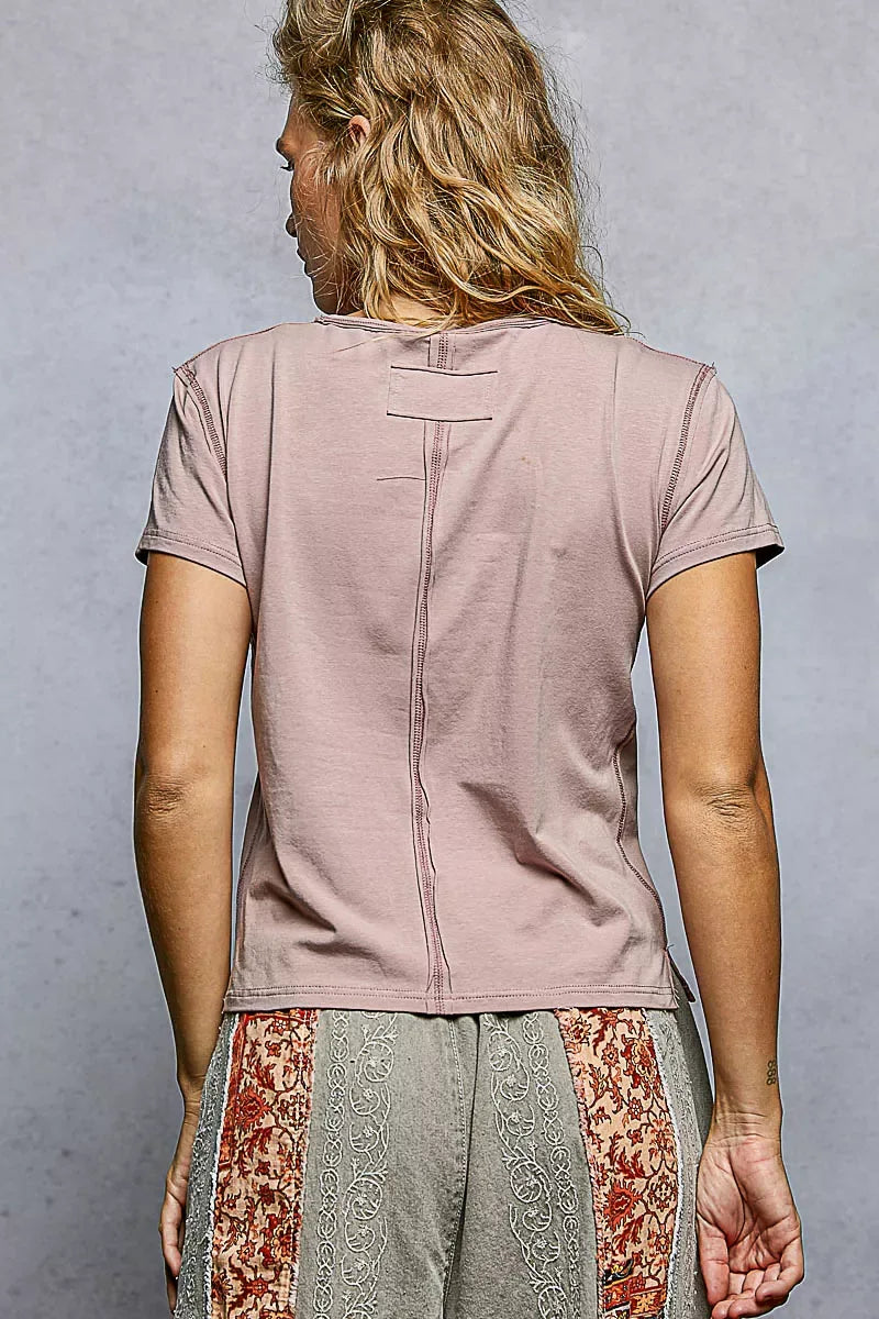 POL Contrast Stitching Round Neck Short Sleeve T-Shirt - Trendsi - Flyclothing LLC