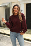 Tied Heathered Round Neck Long Sleeve Sweater - Trendsi - Flyclothing LLC