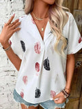 Full Size Printed Collared Neck Short Sleeve Blouse - Trendsi - Flyclothing LLC