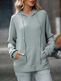 Textured Drawstring Long Sleeve Hoodie - Trendsi - Flyclothing LLC