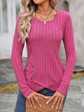 Decorative Button Round Neck Long Sleeve T-Shirt - Trendsi - Flyclothing LLC