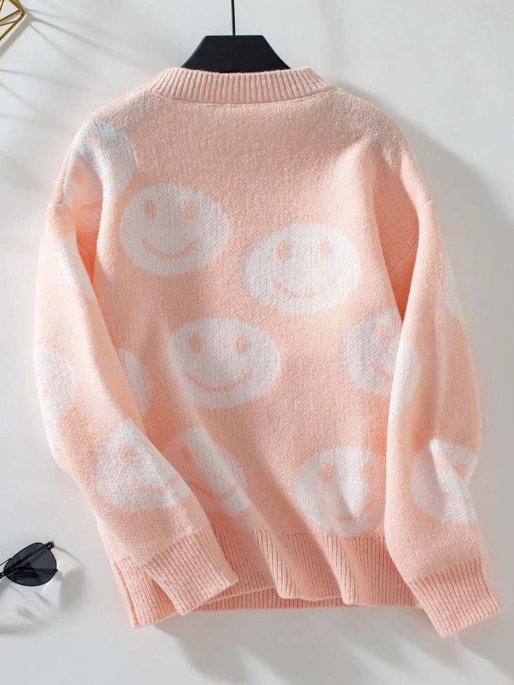 Smile Pattern Round Neck Long Sleeve Sweater - Trendsi - Flyclothing LLC
