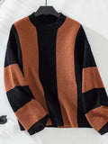 Color Block Round Neck Long Sleeve Sweater - Trendsi - Flyclothing LLC