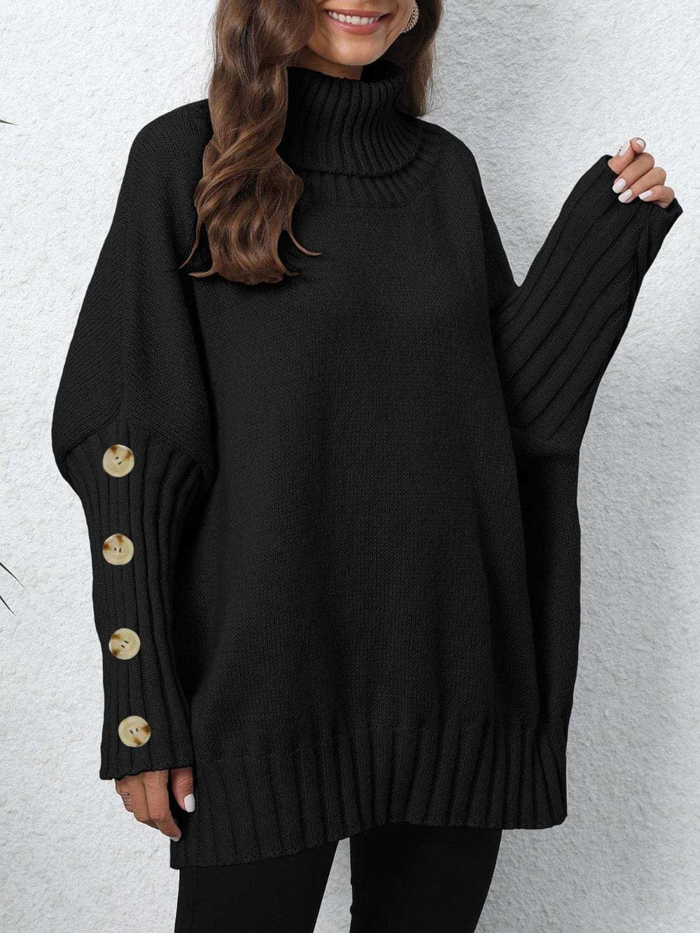 Turtleneck Long Sleeve Sweater - Trendsi - Flyclothing LLC
