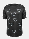 Full Size Lace Detail Heart Round Neck Short Sleeve Top - Trendsi - Flyclothing LLC