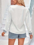 Contrast V-Neck Long Sleeve Blouse - Trendsi - Flyclothing LLC