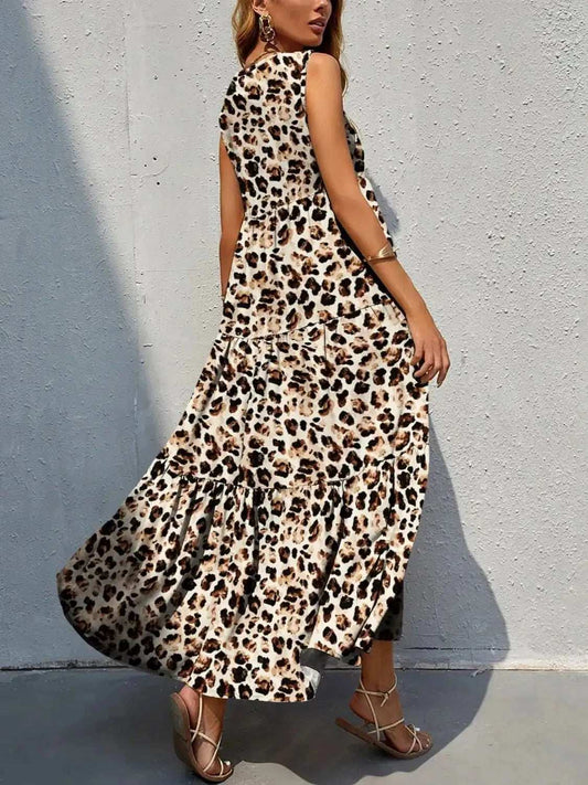 Printed V-Neck Tiered Maxi Tank Dress - Trendsi - Flyclothing LLC