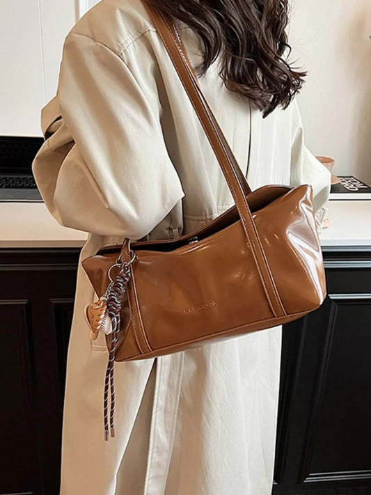 Solid Color Leather Shoulder Bag - Trendsi - Flyclothing LLC