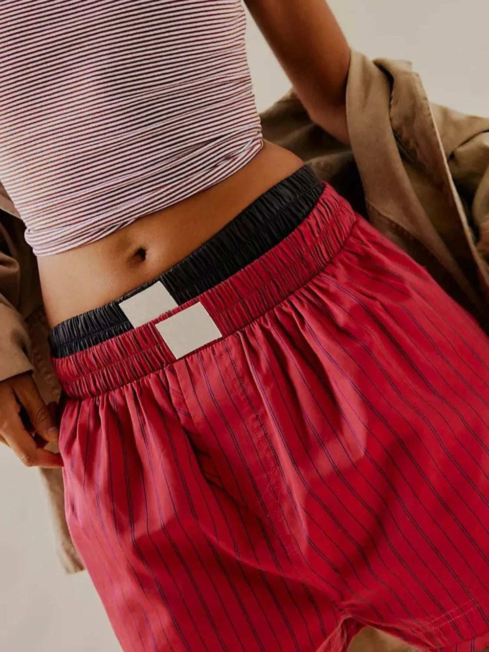 Striped Elastic Waist Shorts - Trendsi - Flyclothing LLC