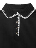 Contrast Trim Texture Long Sleeve Sweater Dress - Trendsi - Flyclothing LLC