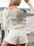 US Flag Boat Neck Long Sleeve Knit Top - Trendsi - Flyclothing LLC