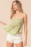 BiBi Fringed Hem Smocked Cami - Trendsi - Flyclothing LLC