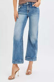 RISEN Full Size Mid Rise Crop Straight Jeans with Taylor Cuffed Plus Size - Trendsi - Flyclothing LLC