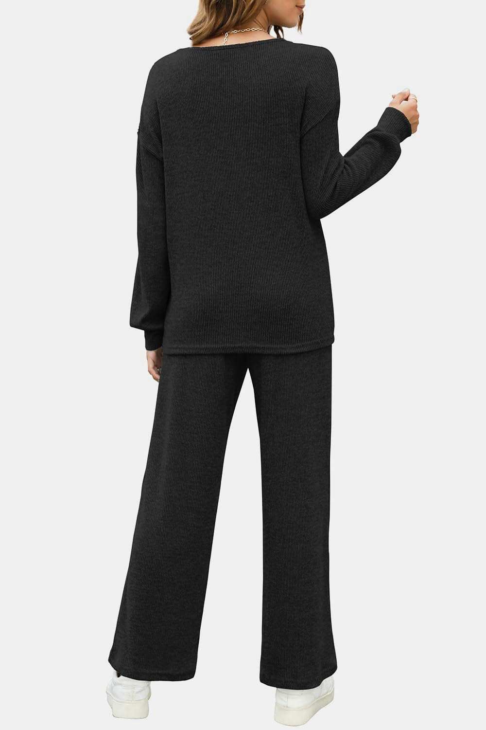 Round Neck Long Sleeve Top and Pants Set - Trendsi - Flyclothing LLC