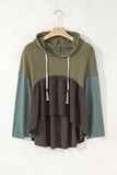 Waffle-Knit High-Low Color Block Hooded Long Sleeve Top - Trendsi - Flyclothing LLC