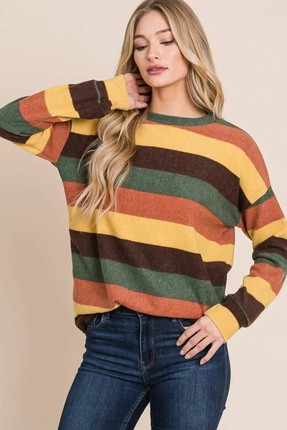 BOMBOM Multi-Color Striped Knit Top - Trendsi - Flyclothing LLC
