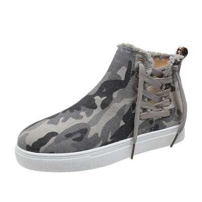 Lace-Up Round Toe Canvas Boots with Side Zip - Trendsi - Flyclothing LLC