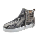 Lace-Up Round Toe Canvas Boots with Side Zip - Trendsi - Flyclothing LLC