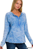 Zenana Washed French Terry Half Button Top - Trendsi - Flyclothing LLC