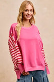 BiBi French Terry Stripe Combo Sweatshirt with Open Seam - Trendsi - Flyclothing LLC
