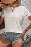 Eyelet Round Neck Short Sleeve Top - Trendsi - Flyclothing LLC