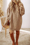 Cable-Knit Round Neck Sweater Dress - Trendsi - Flyclothing LLC
