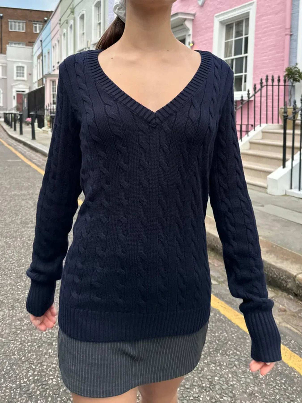 Cable Knit V-Neck Sweater - Trendsi - Flyclothing LLC