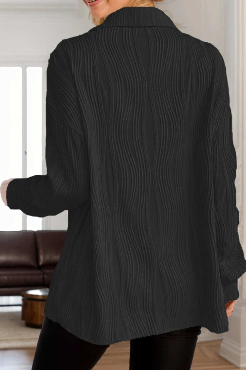 Textured Collared Neck Long Sleeve Shirt - Trendsi - Flyclothing LLC