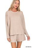 Zenana Soft Melange Long Sleeve Tee and Shorts Set - Trendsi - Flyclothing LLC