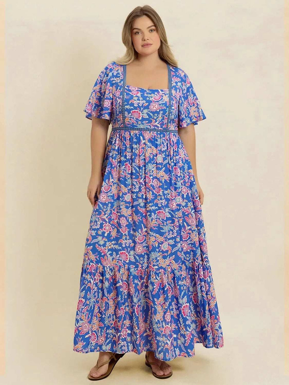Plus Size Ruched Printed Short Sleeve Dress - Trendsi - Flyclothing LLC