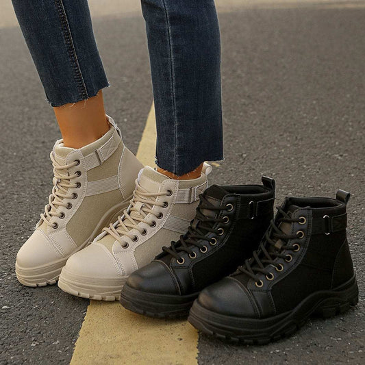 Round-Toe Lace-Up Boots - Trendsi - Flyclothing LLC