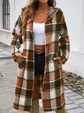 Plaid Long Sleeve Hooded Coat - Trendsi - Flyclothing LLC
