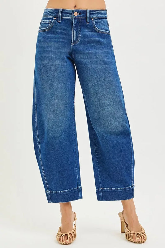 RISEN Mid Rise Crop Barrel Jeans - Trendsi - Flyclothing LLC