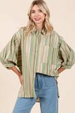 Mittoshop Striped Bubble Sleeve Button Down Shirt - Trendsi - Flyclothing LLC