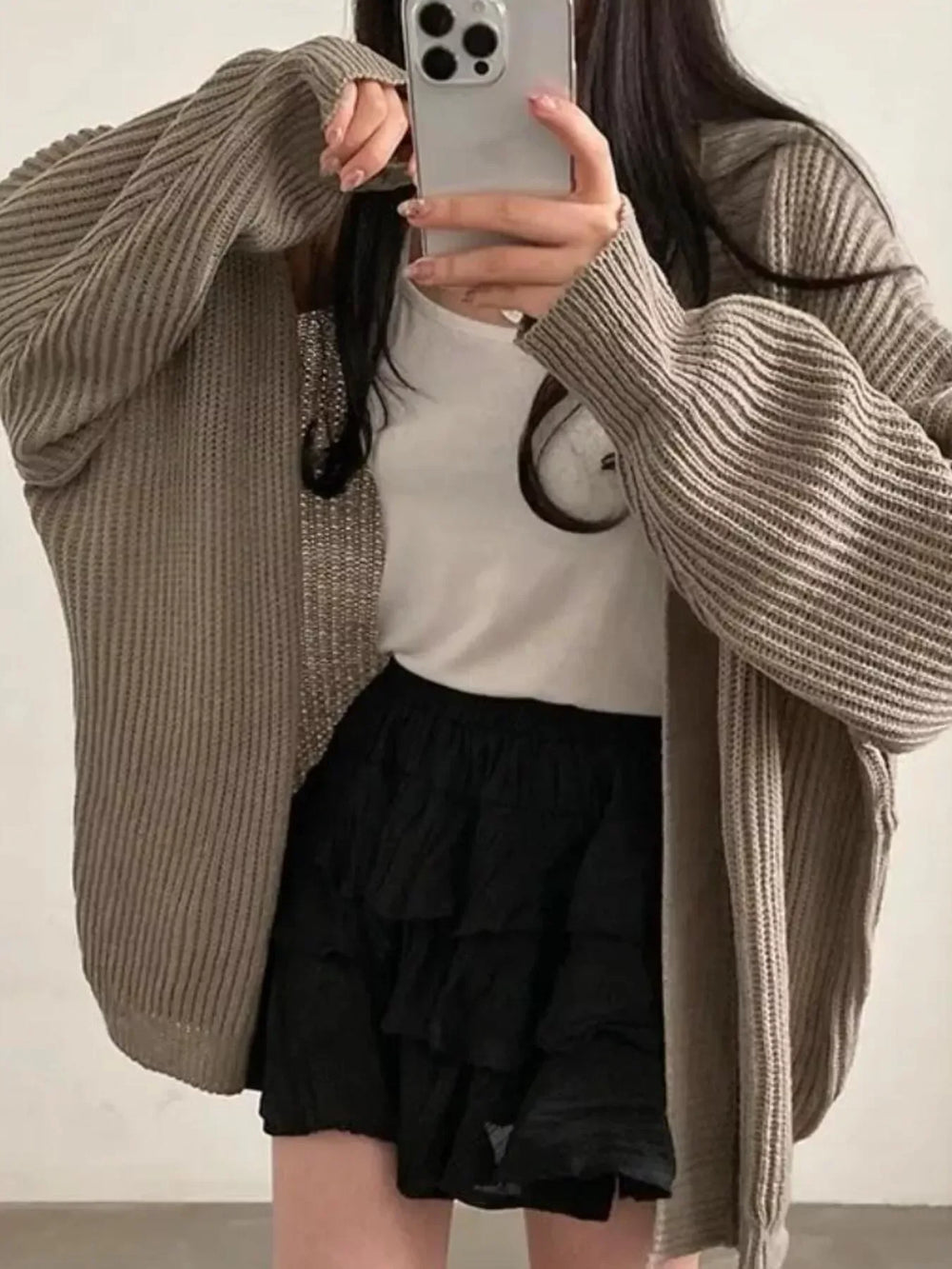 Open Front Oversized Knit Cardigan - Trendsi - Flyclothing LLC