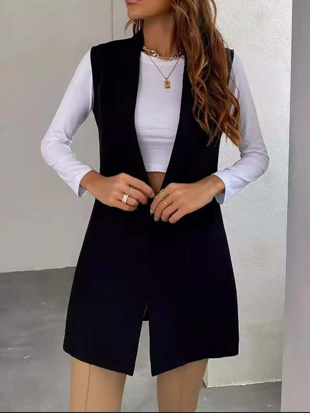 Open Front Longline Vest Coat - Trendsi - Flyclothing LLC