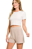 Zenana Round Neck Knit Top and Shorts Sweater Set - Trendsi - Flyclothing LLC