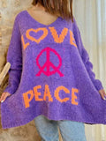 Peace Graphic V-Neck Long Sleeve Sweater - Trendsi - Flyclothing LLC