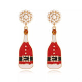 Christmas Champagne Bottle Drop Earrings - Trendsi - Flyclothing LLC