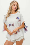BiBi American Flag Sequin Ribbon T-Shirt - Trendsi - Flyclothing LLC