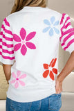 Flower Pattern Round Neck Half Sleeve Knit Top - Trendsi - Flyclothing LLC