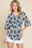 BOMBOM Floral Decorative Button V-Neck Top - Trendsi - Flyclothing LLC