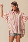 SO ME Multicolored Stripe Button Down Shirt - Trendsi - Flyclothing LLC