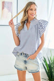 First Love Full Size Striped Flutter Sleeve Blouse - Trendsi - Flyclothing LLC