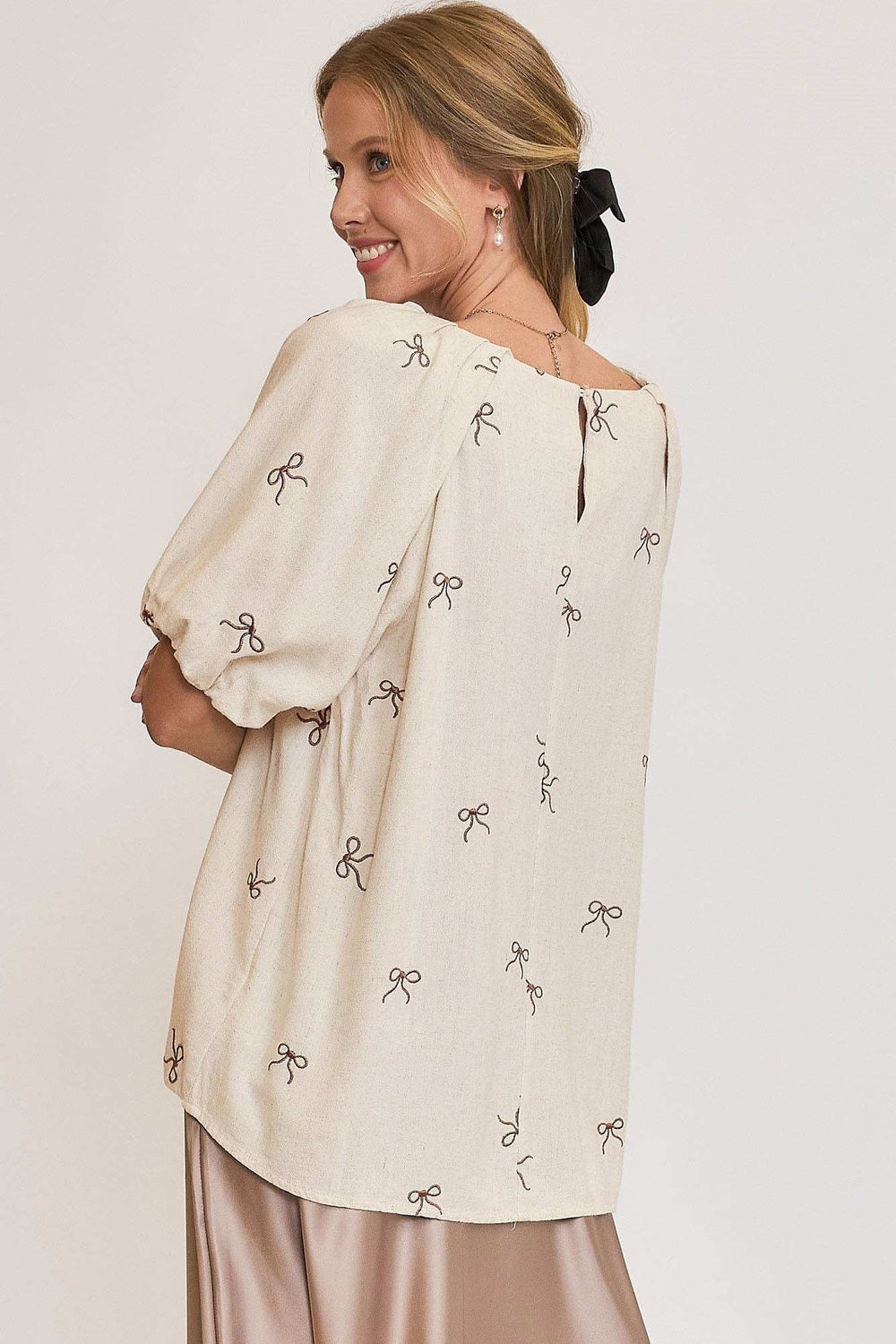 Umgee Full Size Linen Blend Ribbon Embroidered Top Plus Size - Trendsi - Flyclothing LLC