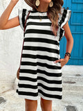 Striped Ruffle Sleeve Casual Summer Dress - Trendsi - Flyclothing LLC