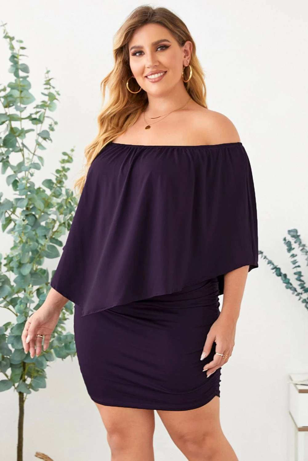 Full Size Off-Shoulder Half Sleeve Dress - Trendsi - Flyclothing LLC