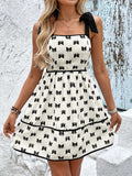Bow Print Tie Shoulder Dress - Trendsi - Flyclothing LLC